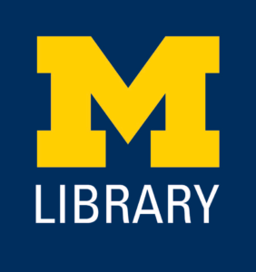 Open Repositories 2026 Conference gold sponsor, The University of Michigan Library logo with uppercase M letter in yellow and lowercase lettering library in white.
